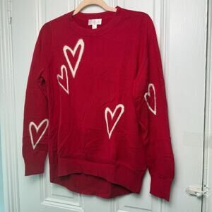 Belle by Kim Gravel Love Yourself Heart Sweater Red White Knit Womens Small NWOT